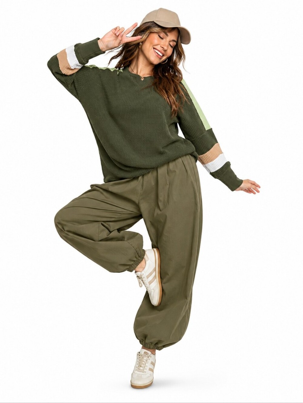 Aerie ($170) Waffle Knit Lounge Set Olive Green Balloon Jogger Pants